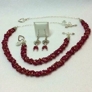 FINAL SALE PRICE Lia Rosa Jewelry Set w/Woven Raspberry Seed Beads